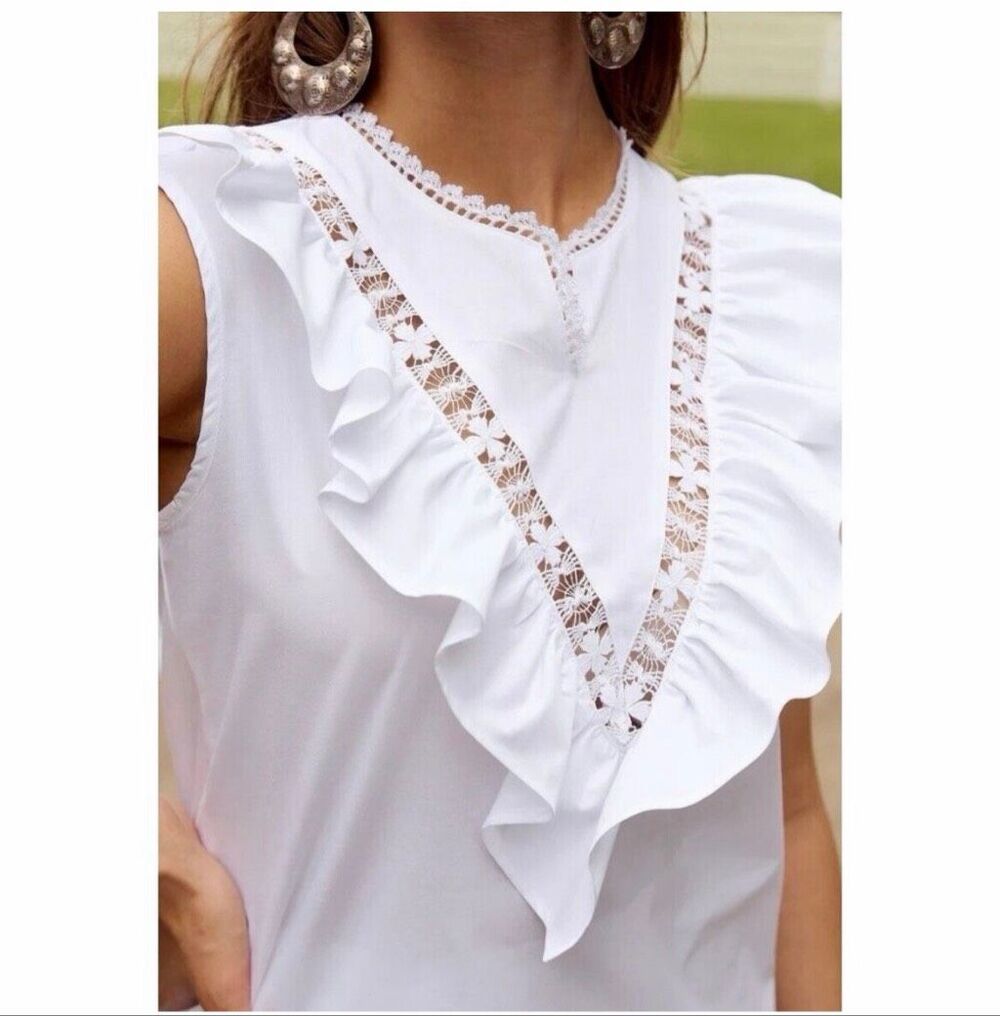 MI GOLONDRINA Valentina White Blouse Top Size Small Ruffle White Embroidered - Picture 13 of 15